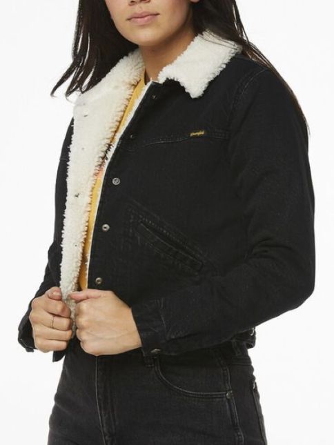 Ladies' Wrangler Blondie Sherpa Denim Jean Jacket HIGHWAY BLACK