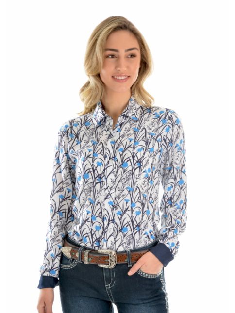 Ladies' Wrangler Anna Print Long Sleeve Button-Up Shirt 100% Viscose