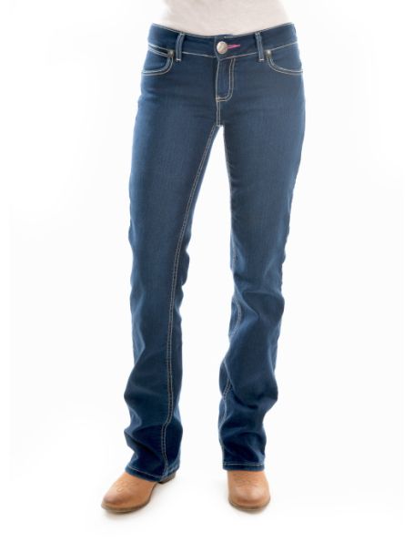 Ladies' Wrangler Retro Mae Mid-Rise Bootcut Stretch Jeans "Carolina Breakaway" Dark Blue Wash 