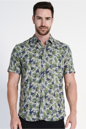 Braintree Men's Hemp Cotton Short Sleeve Shirt Tropical Print in DK Print