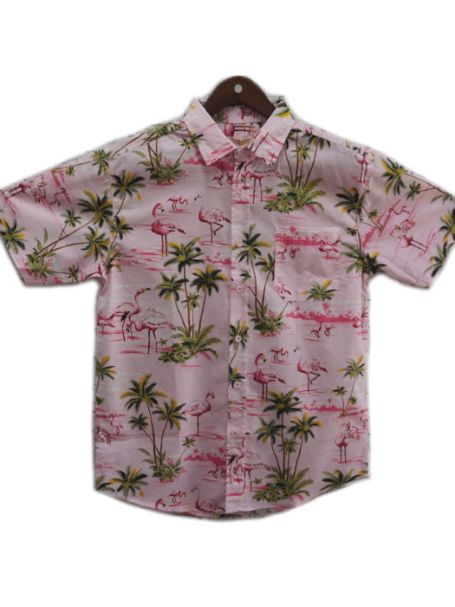Men's Coast Highway Short Sleeve Shirt Flamingos/Pink Background