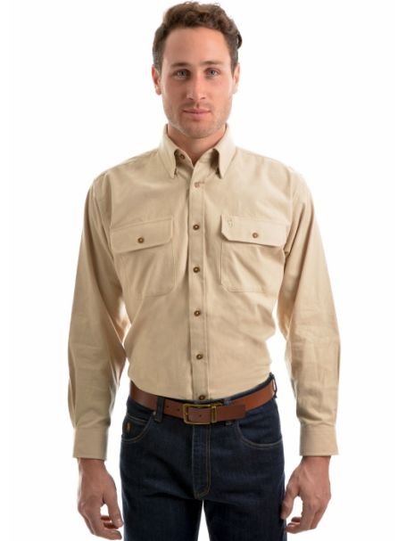 Men's Thomas Cook Brushed Moleskin 2 Pocket Long Sleeve Shirt BONE