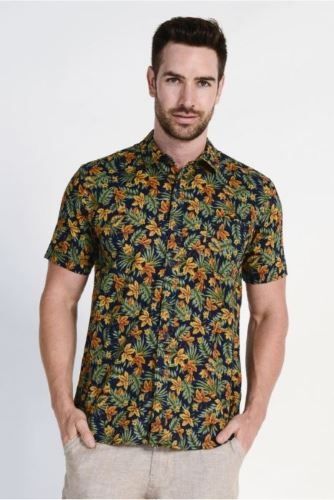 Braintree Men's Hemp Cotton Short Sleeve Shirt Tropical Print in DK Print
