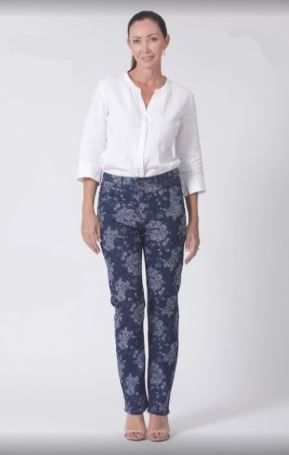 Ladies Corfu Original Rise Fuller Fit Straight Leg Stretch Jeans - Floral Print