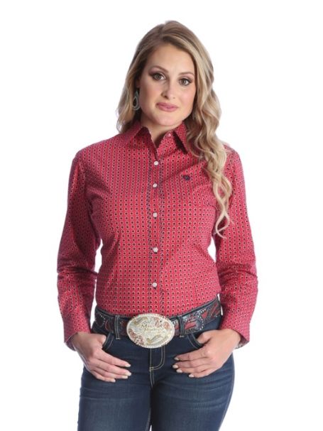 Ladies' George Straight for Her Long Sleeve Shirt Red/Navy Flower Print
