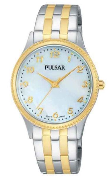 Pulsar Ladies Dress Watch - PH8140X - Stainless Steel Silver and Yellow Gold Bracelet with Mother of Pearl Face