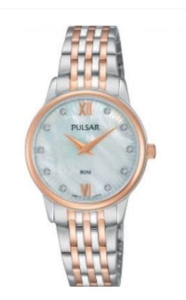 Pulsar Ladies Dress Watch - PM2208X - Stainless Steel Silver and Rose Gold Bracelet with Swarovski Crystal Elements