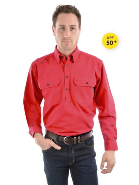 Men's Thomas Cook Heavy Cotton Drill Half Placket Long Sleeve Shirt